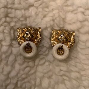 Gold and White Cat Earrings